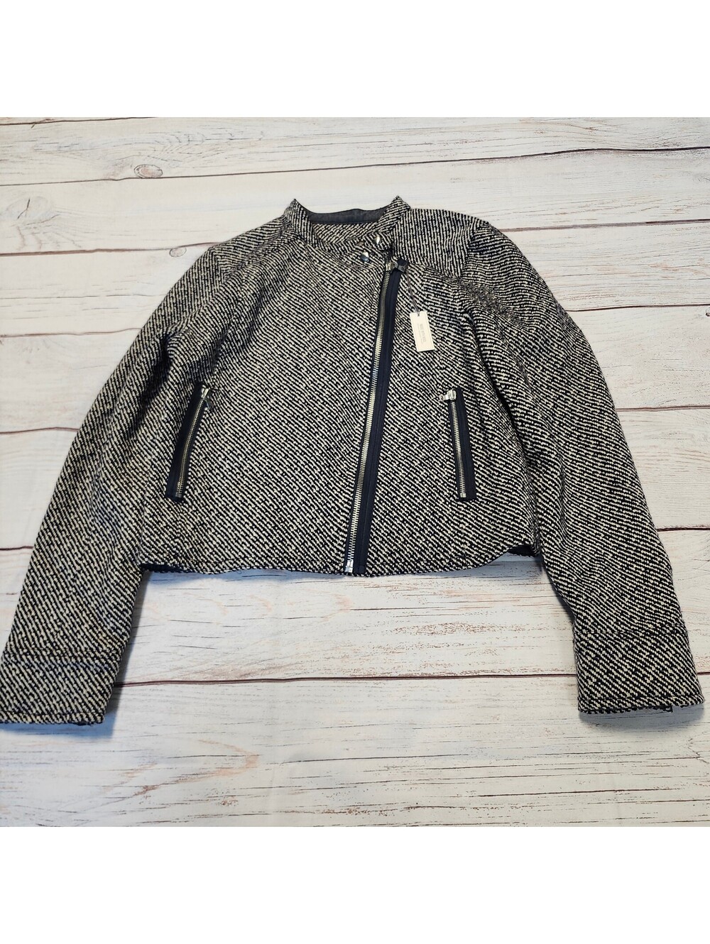 Gap Women's Black and White Tweed Zip-Up Jacket Size L NWT